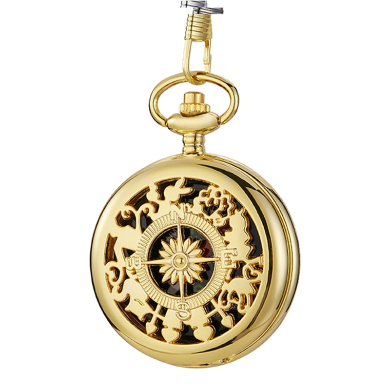 Retro Hollow Pocket Watch Compass For Men With Chain 6