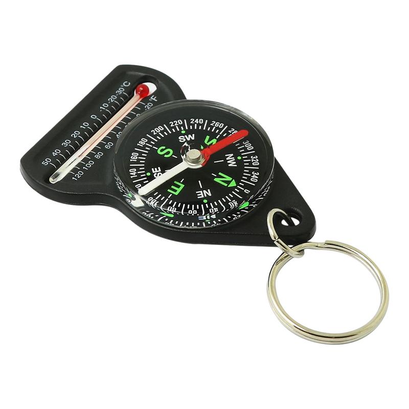 Mini Survival Compass Thermometer Portable Outdoor Hiking Compass Keychain