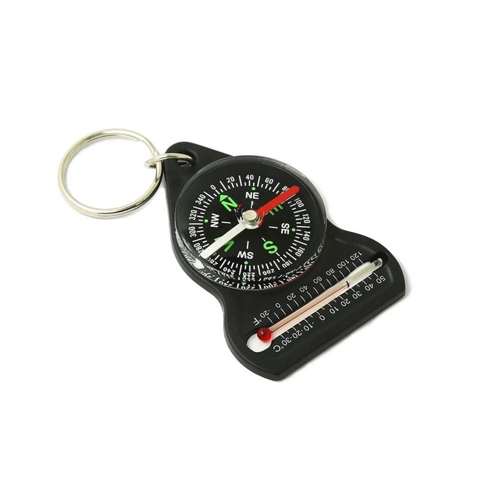 Mini Survival Compass Thermometer Portable Outdoor Hiking Compass Keychain