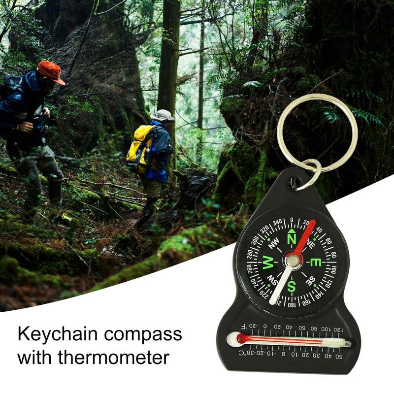 Mini Survival Compass Thermometer Portable Outdoor Hiking Compass Keychain