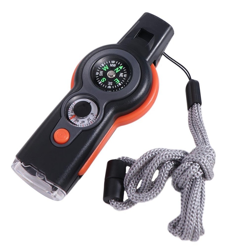 Survival Whistle with Compass, LED Light & Thermometer