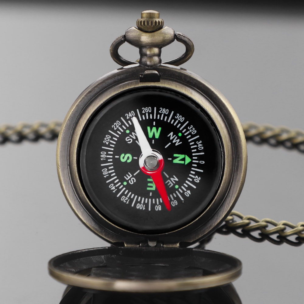 Vintage Anime Compass Pocket Watch Outdoor Hiking Brass Navigation Tool 3