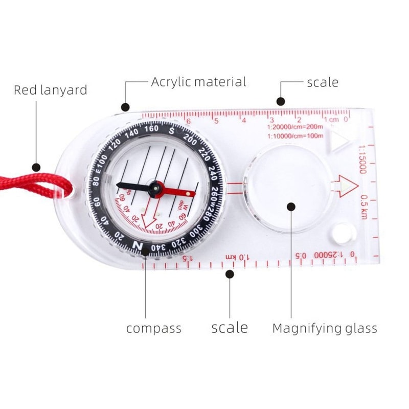Precision Acrylic Map Compass Ruler Portable Hiking Navigation Tool