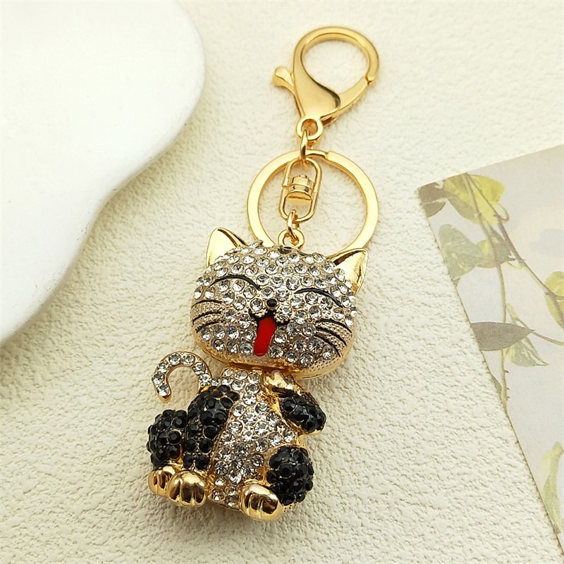 Cute Cartoon Cat Rhinestone Keychain Fashion Jewelry Gift For Women 1