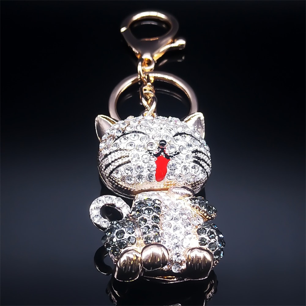 Cute Cartoon Cat Rhinestone Keychain Fashion Jewelry Gift For Women 2