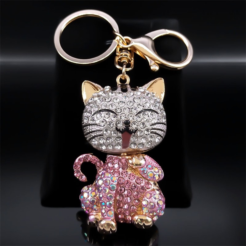 Cute Cartoon Cat Rhinestone Keychain Fashion Jewelry Gift For Women 7