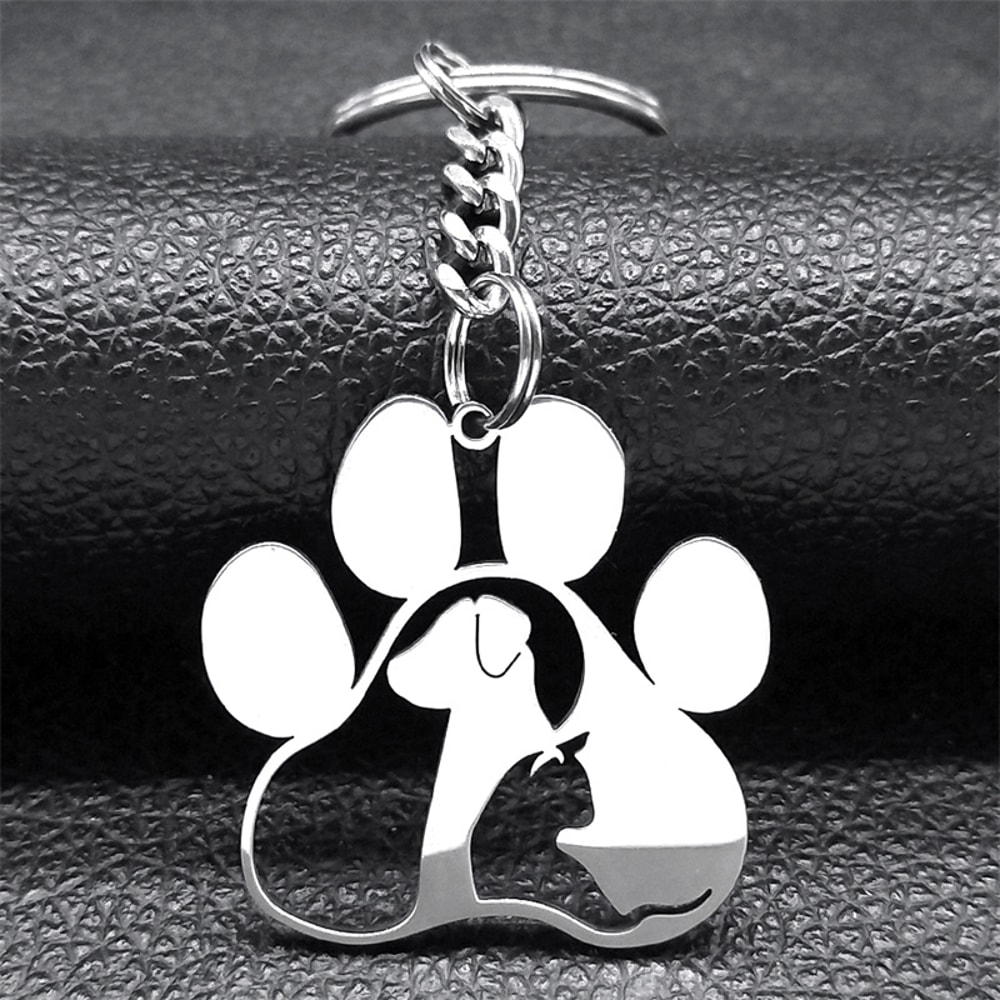 Cute Dog Cat Paw Keychain Stainless Steel Pet Lover Gift Accessory 0