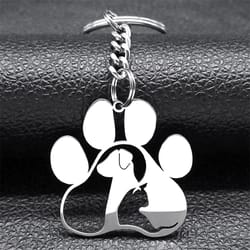 cute dog & cat paw keychain stainless steel pet lover gift accessory