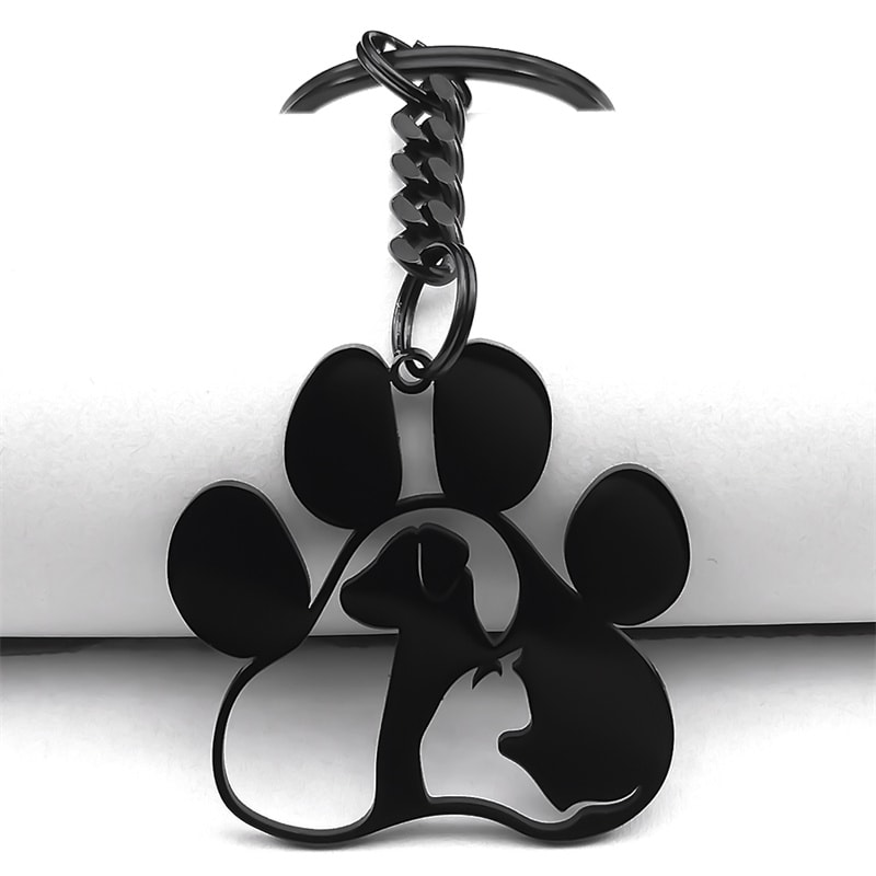 Cute Dog Cat Paw Keychain Stainless Steel Pet Lover Gift Accessory 1