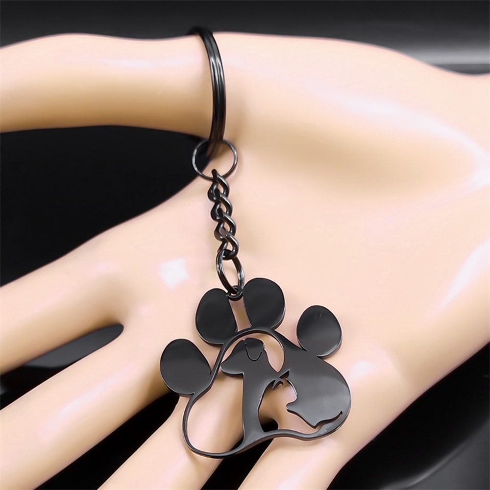 Cute Dog Cat Paw Keychain Stainless Steel Pet Lover Gift Accessory 2
