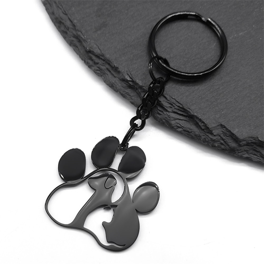 Cute Dog Cat Paw Keychain Stainless Steel Pet Lover Gift Accessory 3