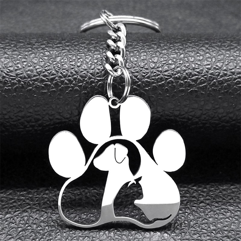 Cute Dog Cat Paw Keychain Stainless Steel Pet Lover Gift Accessory 6