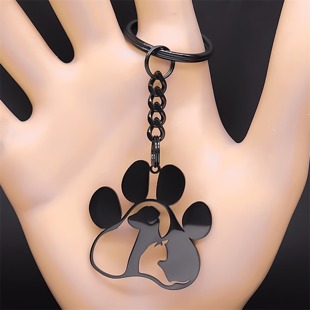 Cute Dog Cat Paw Keychain Stainless Steel Pet Lover Gift Accessory 4
