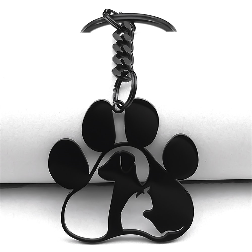Cute Dog Cat Paw Keychain Stainless Steel Pet Lover Gift Accessory 7