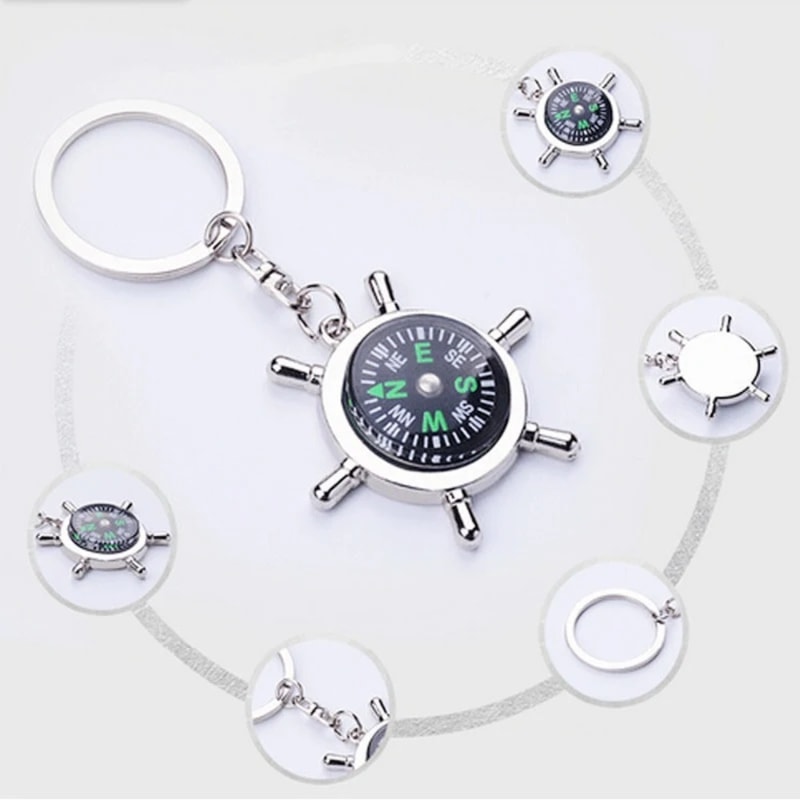 Compass Keychain Stylish Engraved Keyring for Men & Women