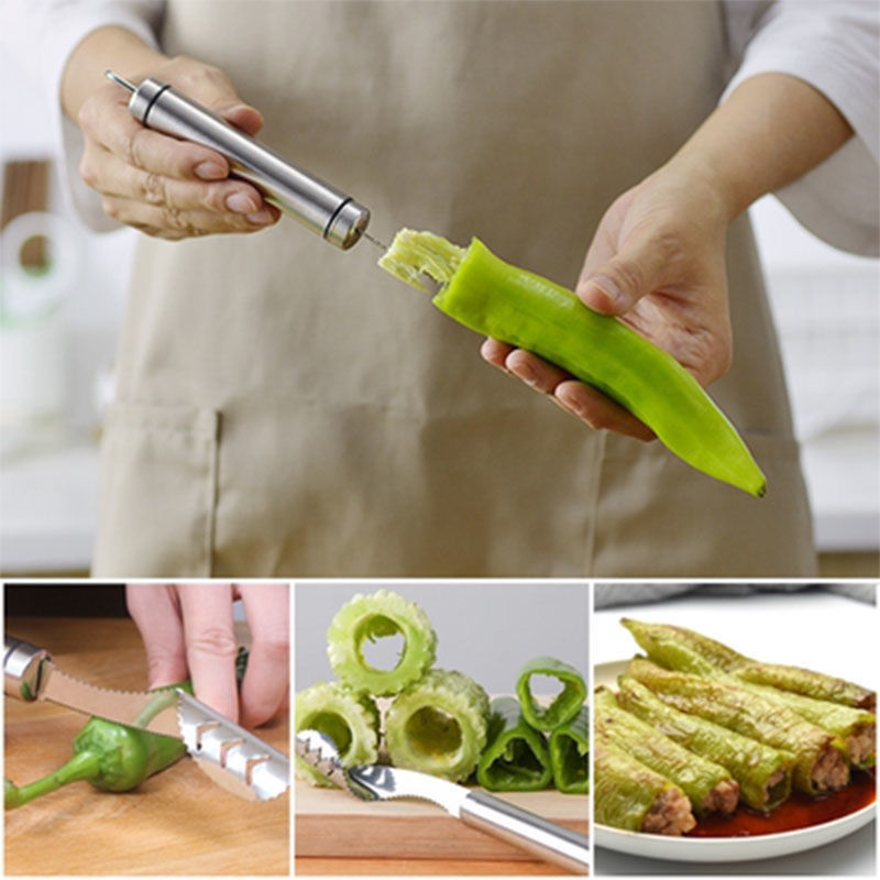 Stainless Steel Pepper Vegetable Corer Zucchini Cucumber Remover 1