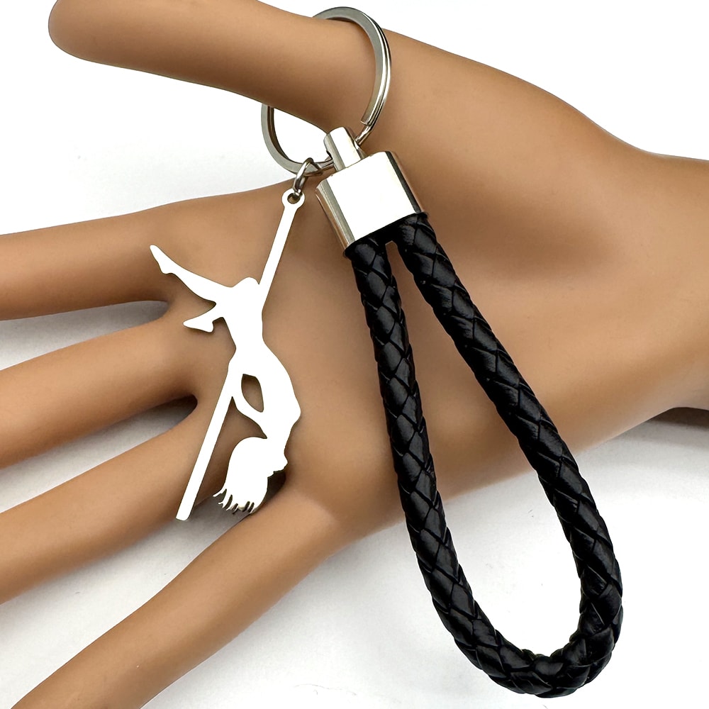 Pole Dance Musical Keychain For Women And Men Stainless Steel Leather Charm 2