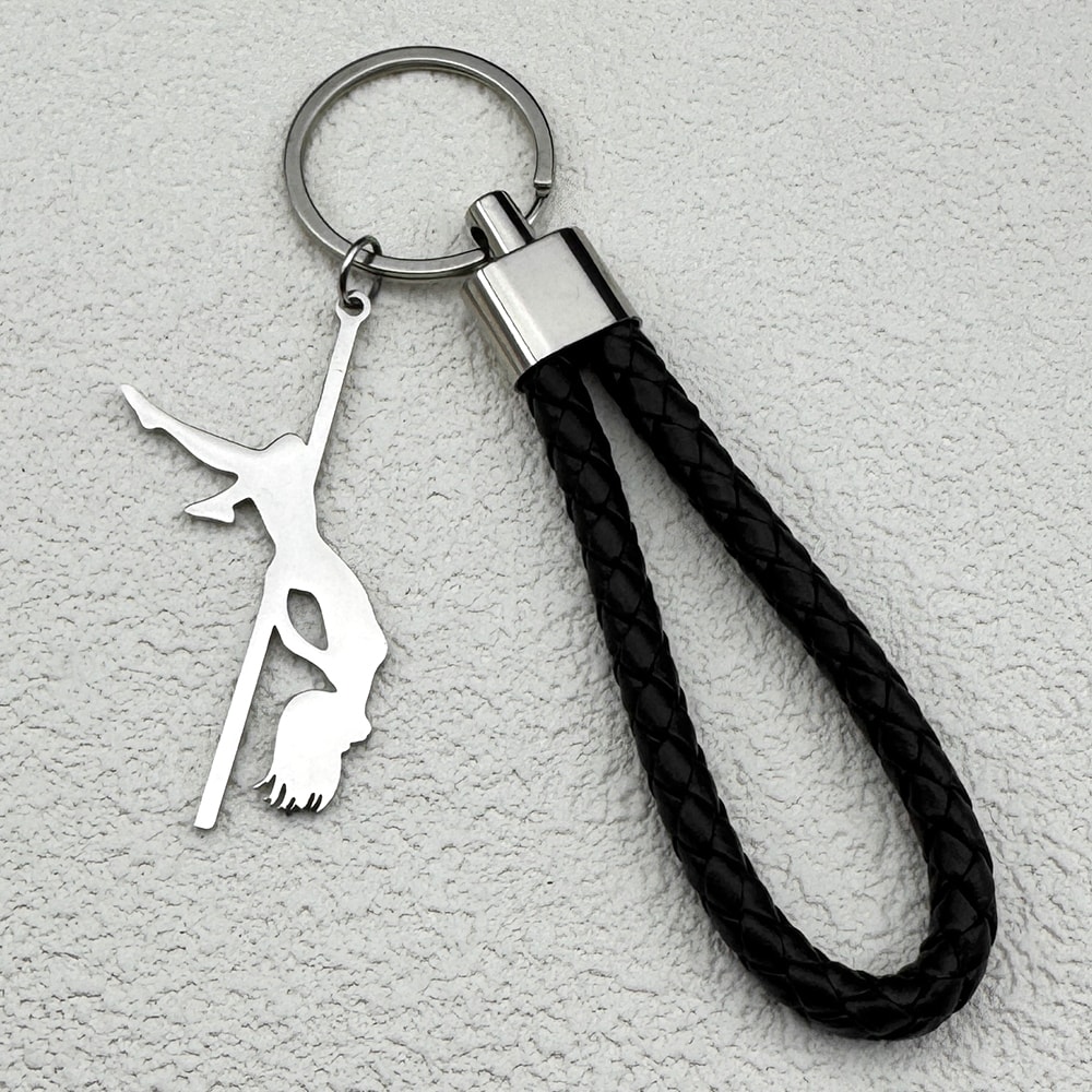 Pole Dance Musical Keychain For Women And Men Stainless Steel Leather Charm 3