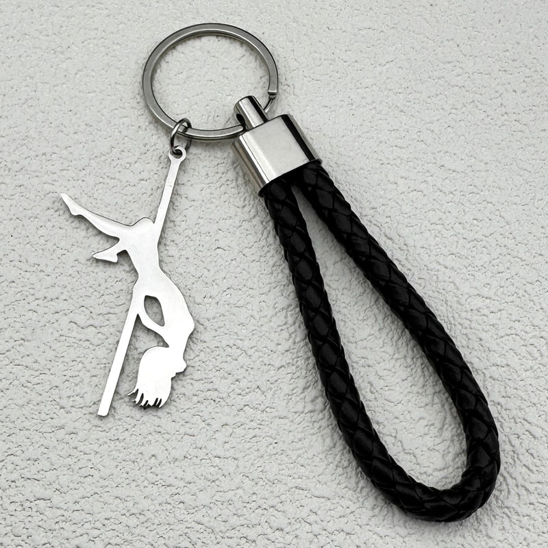 Pole Dance Musical Keychain For Women And Men Stainless Steel Leather Charm 3