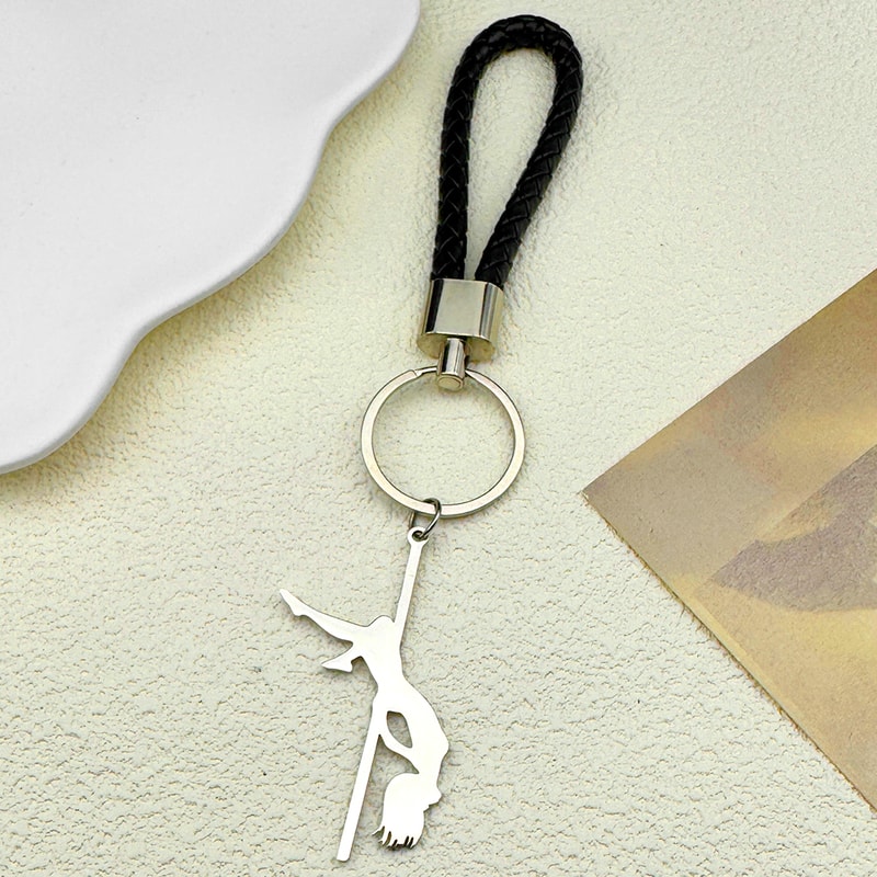 Pole Dance Musical Keychain For Women And Men Stainless Steel Leather Charm 5