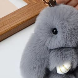 fluffy cartoon rabbit keychain pompon bunny charm for bag or car