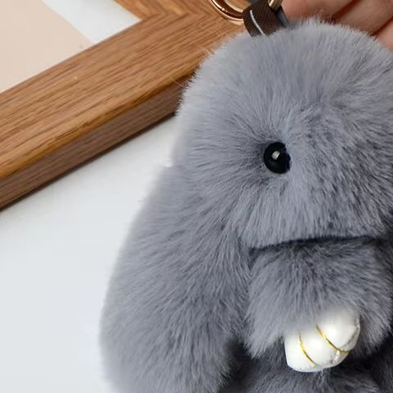 Fluffy Cartoon Rabbit Keychain Pompon Bunny Charm For Bag Or Car 0