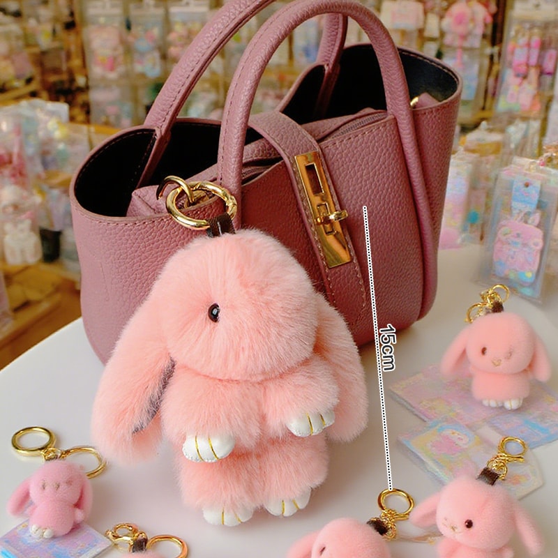 Fluffy Cartoon Rabbit Keychain Pompon Bunny Charm For Bag Or Car 1