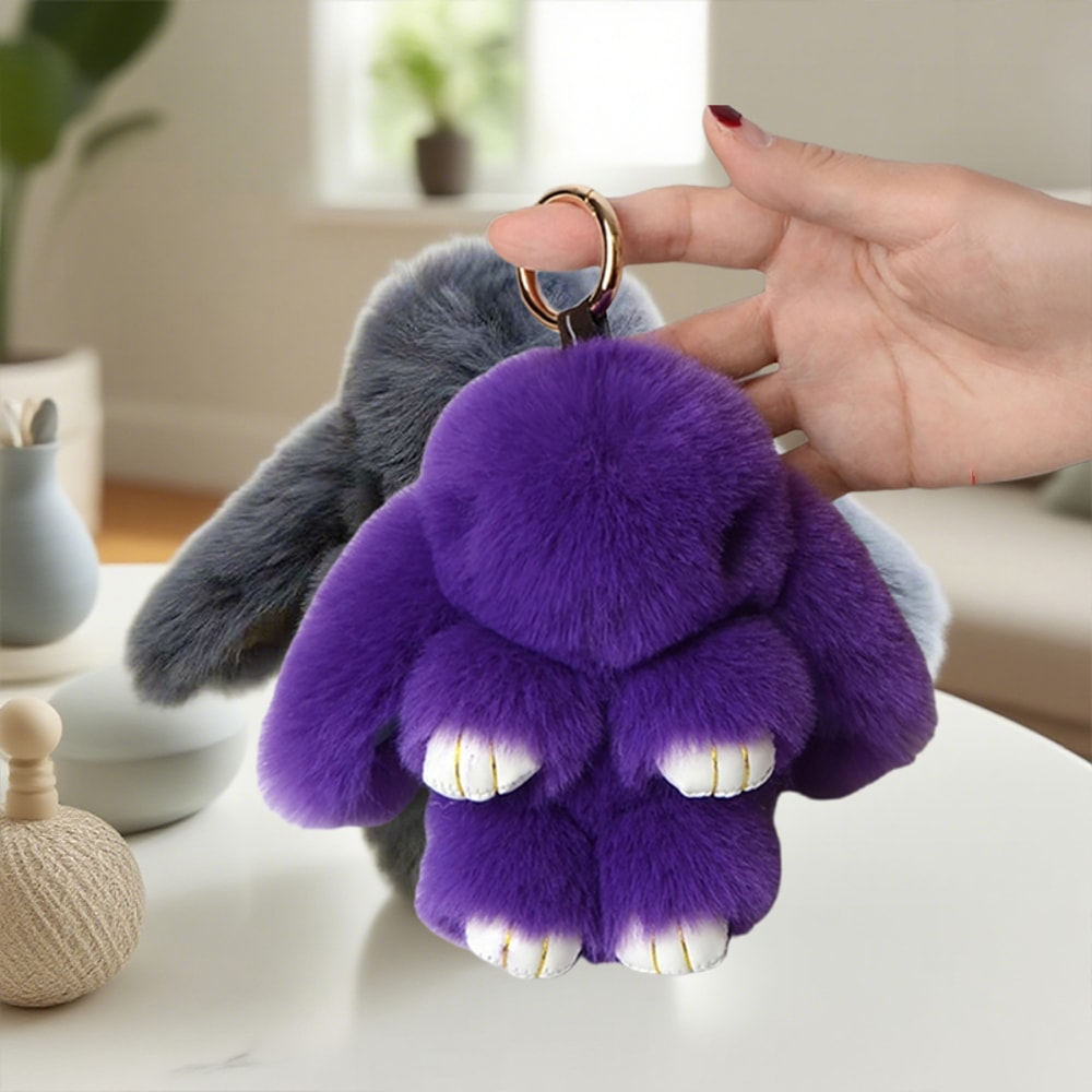 Fluffy Cartoon Rabbit Keychain Pompon Bunny Charm For Bag Or Car 3