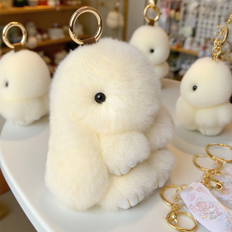 Fluffy Cartoon Rabbit Keychain Pompon Bunny Charm For Bag Or Car 4