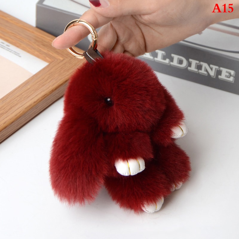 Fluffy Cartoon Rabbit Keychain Pompon Bunny Charm For Bag Or Car 6
