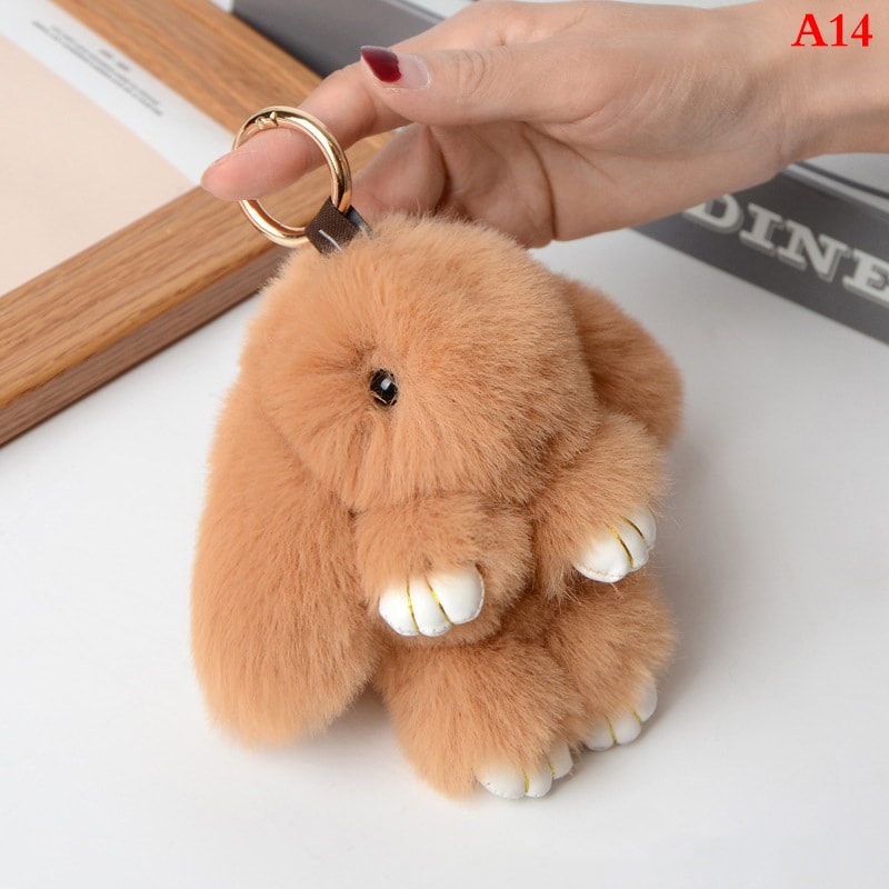 Fluffy Cartoon Rabbit Keychain Pompon Bunny Charm For Bag Or Car 5