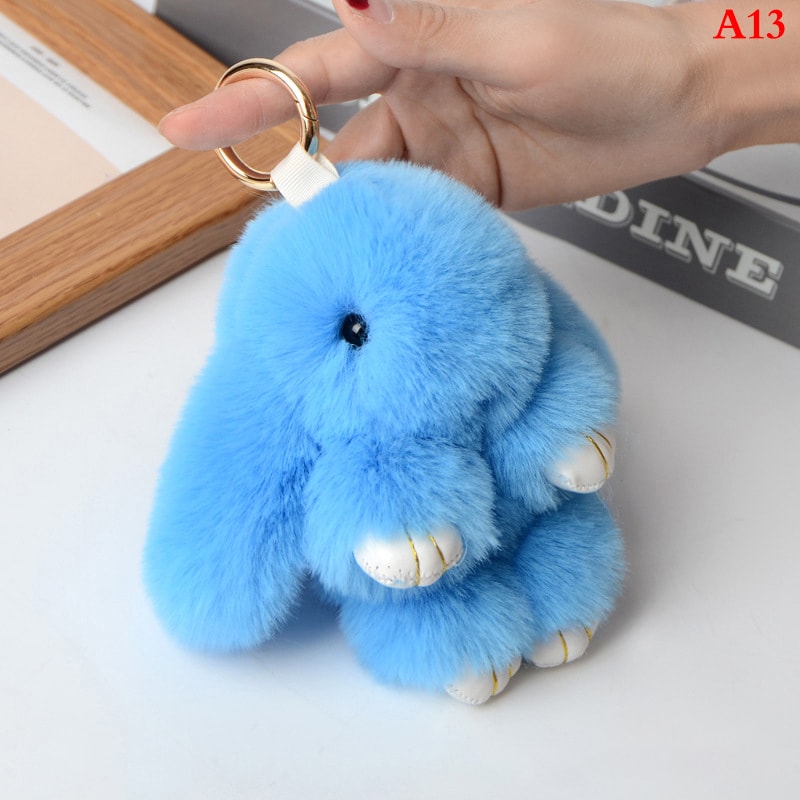 Fluffy Cartoon Rabbit Keychain Pompon Bunny Charm For Bag Or Car 9