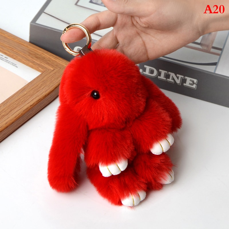 Fluffy Cartoon Rabbit Keychain Pompon Bunny Charm For Bag Or Car 7