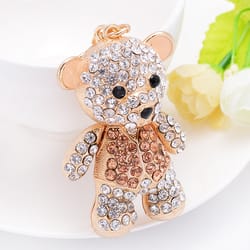 luxury rhinestone mini bear keychain for women fashion zinc alloy key ring
