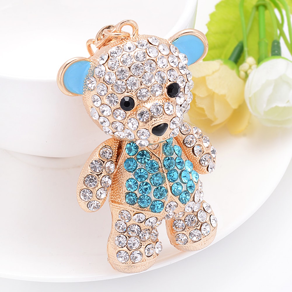 Luxury Rhinestone Mini Bear Keychain For Women Fashion Zinc Alloy Key Ring 1