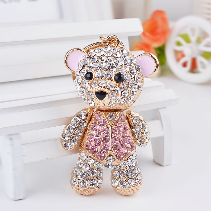 Luxury Rhinestone Mini Bear Keychain For Women Fashion Zinc Alloy Key Ring 5