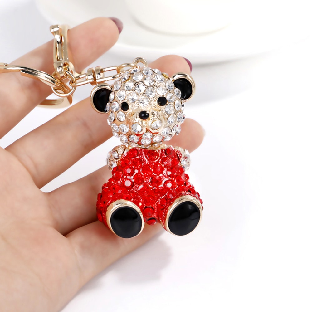 Luxury Rhinestone Mini Bear Keychain For Women Fashion Zinc Alloy Key Ring 4