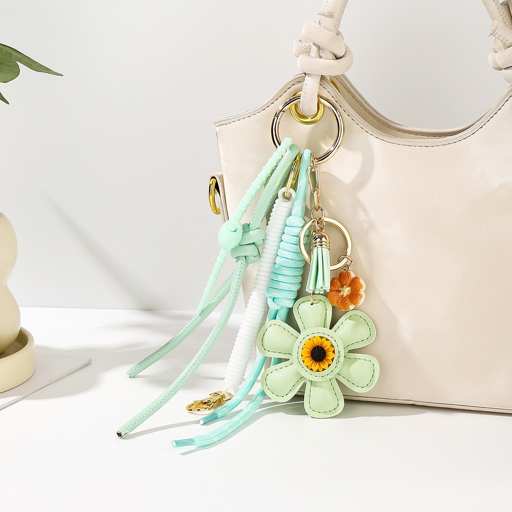 Leather Sunflower Bag Charm Keychain For Women Fashion Accessory Gift 0