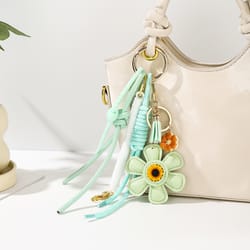leather sunflower bag charm keychain for women fashion accessory gift