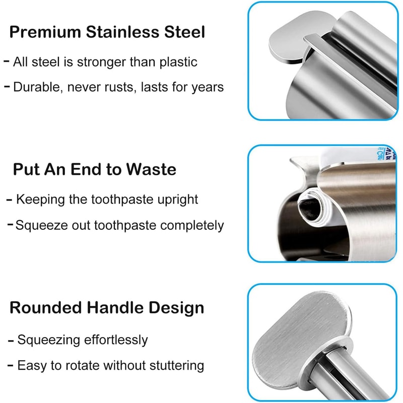 Premium Stainless Steel Toothpaste Squeezer & Tube Roller Dispenser for Ointments & Cosmetics