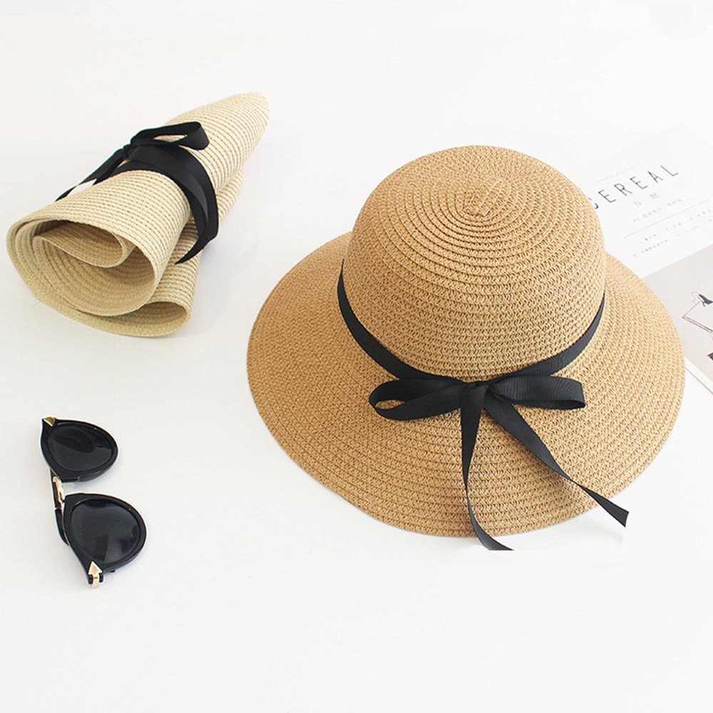 Luxury Foldable Straw Sun Hat For Women Wide Brim Beach Hat 3