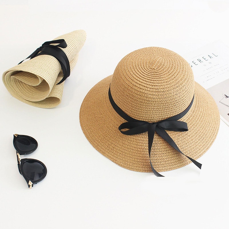 Luxury Foldable Straw Sun Hat For Women Wide Brim Beach Hat 3