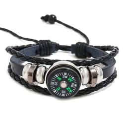 leather compass bracelet multi layer outdoor & hiking gear