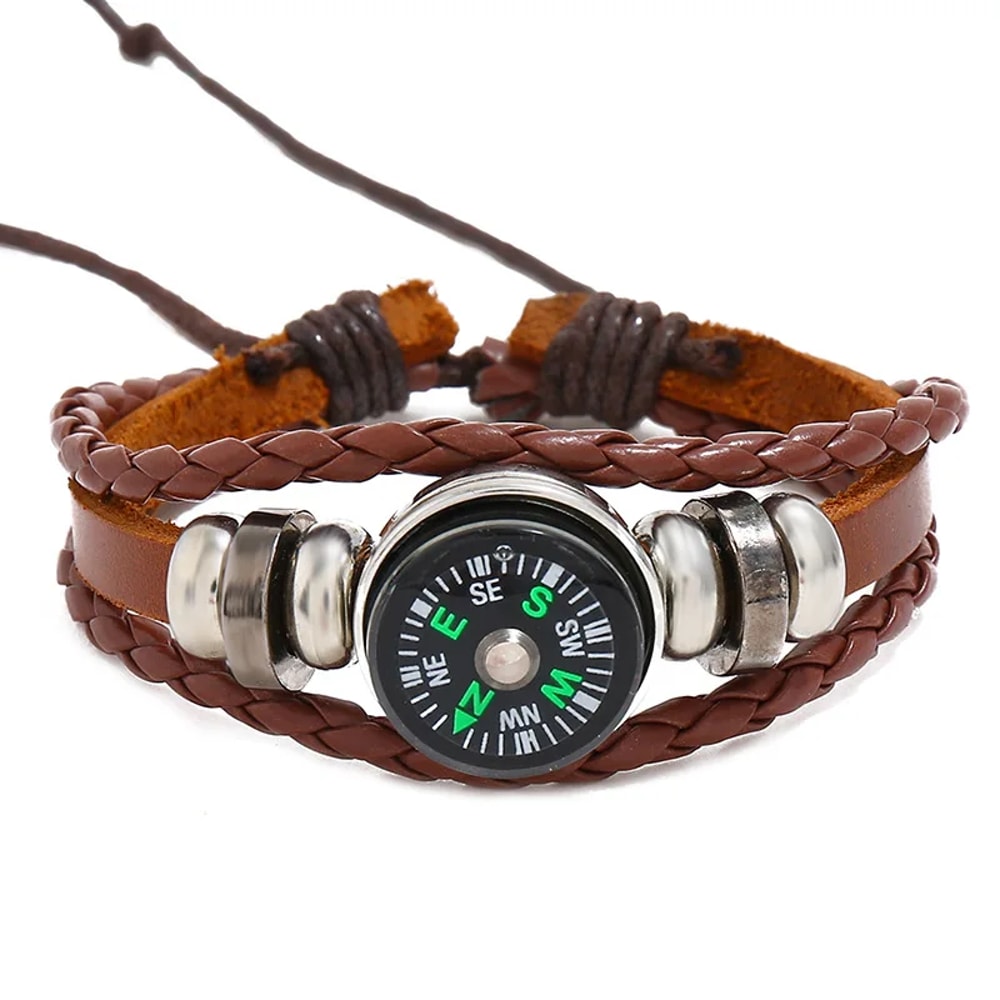 Leather Compass Bracelet Multi Layer Outdoor & Hiking Gear