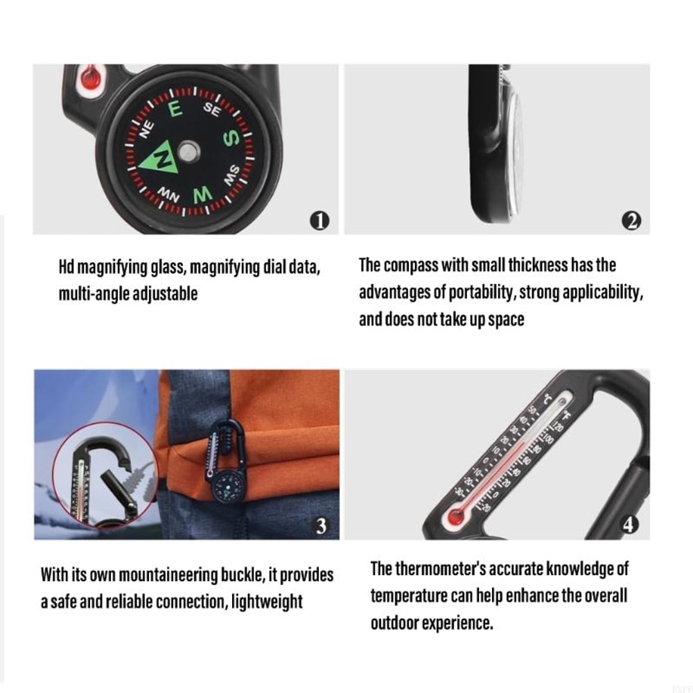 Premium Outdoor Multi Tool Compass Carabiner with Thermometer