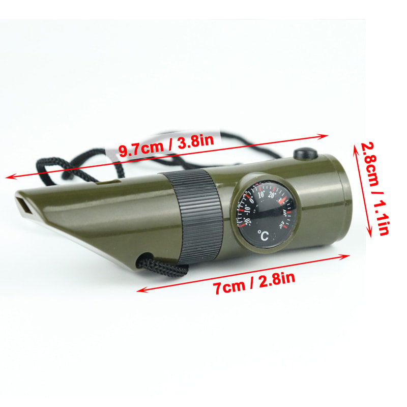 Survival Whistle with LED Light, Compass & Thermometer