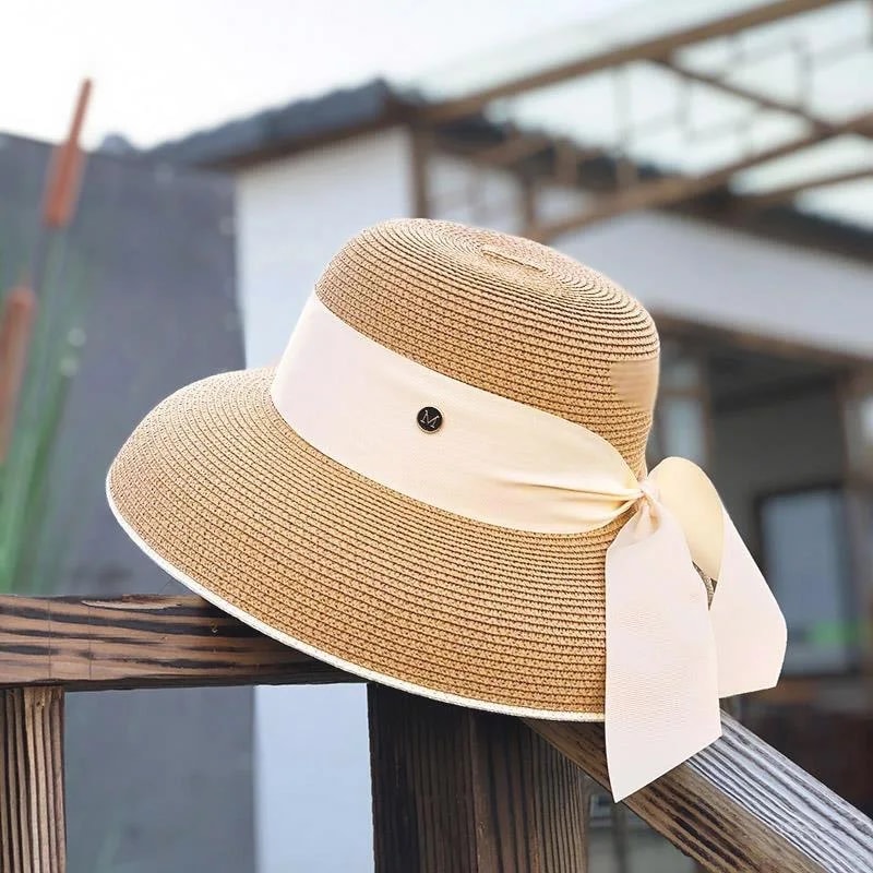 Womens Straw Sun Hat With Bow And Wide Brim 1