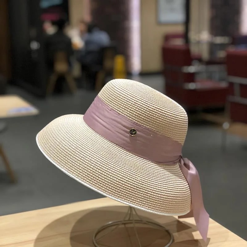Womens Straw Sun Hat With Bow And Wide Brim 2