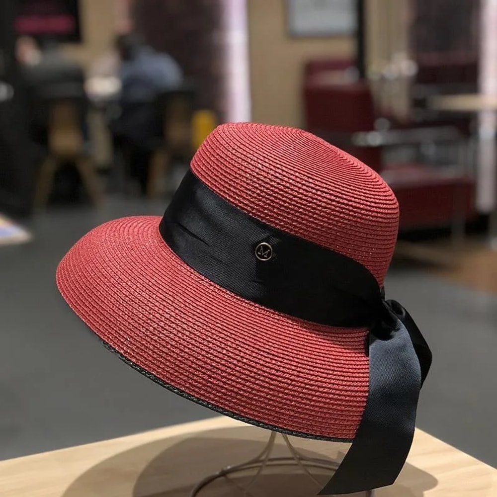 Womens Straw Sun Hat With Bow And Wide Brim 3