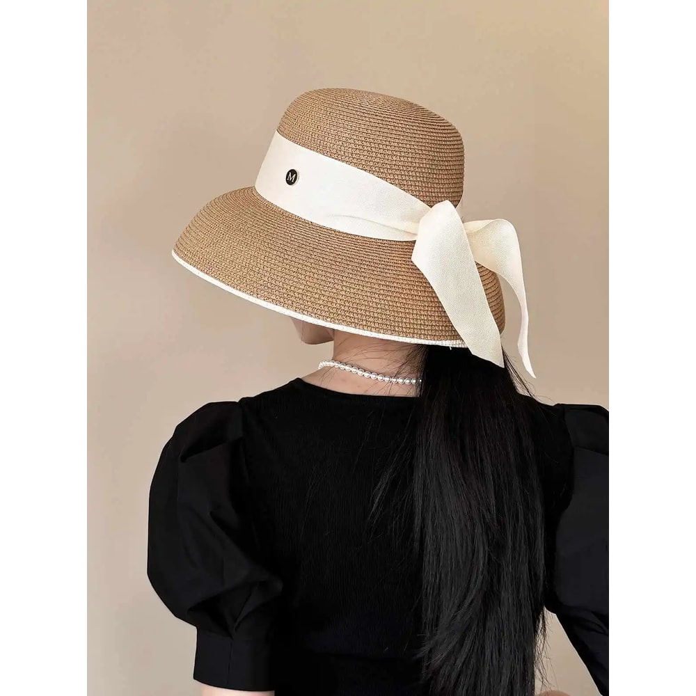 Womens Straw Sun Hat With Bow And Wide Brim 4